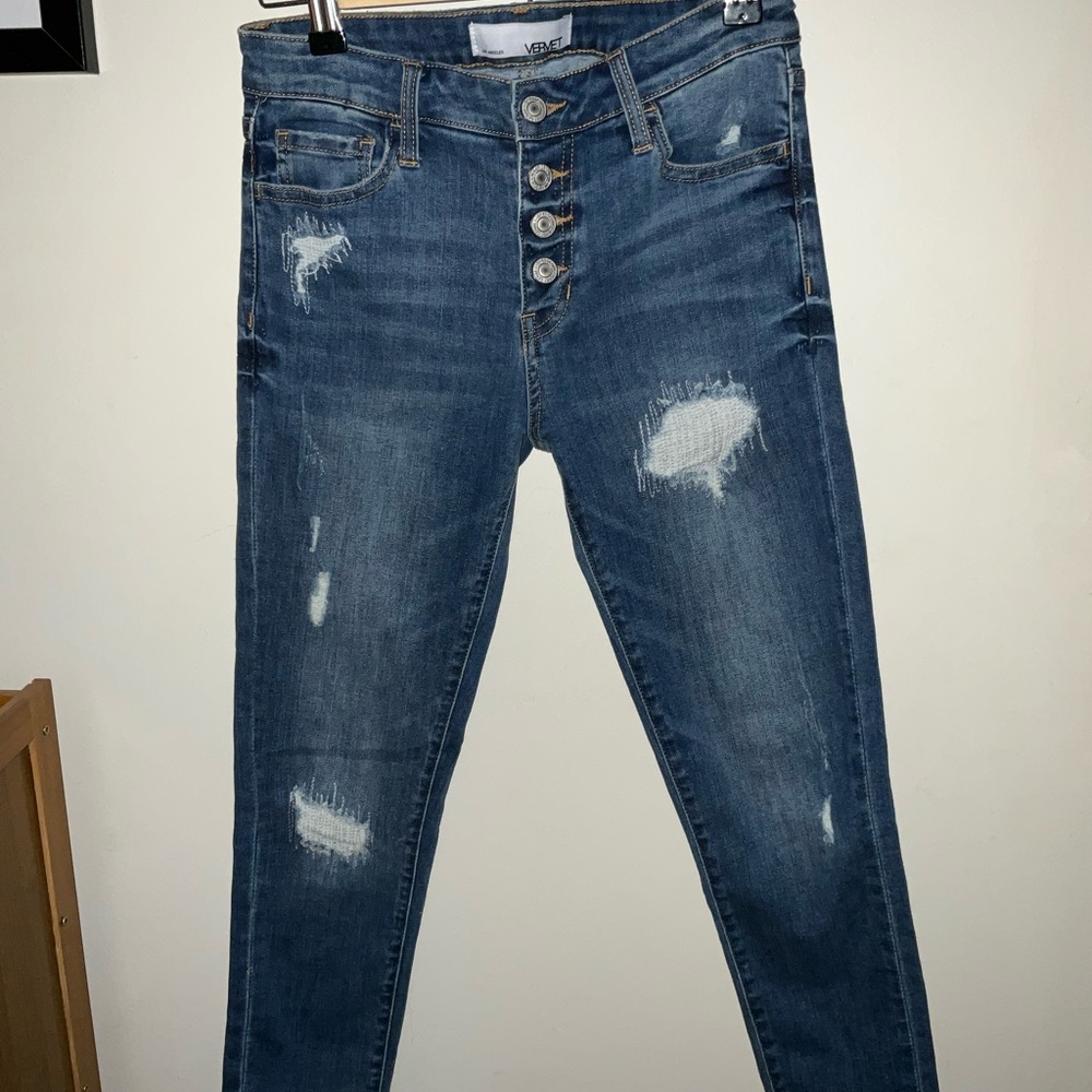 Vervet Women's Distressed Skinny Jeans - Dark Blue